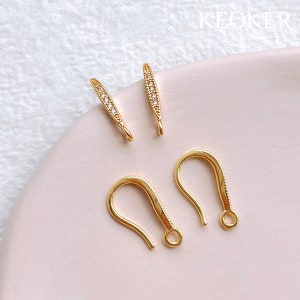 KEOKER 14K Gold Filled Zircon Earring Hooks with Loop (4 PCS), Earring Wires, DIY Earring Findings, Polymer Clay Tools, Jewellery Tools