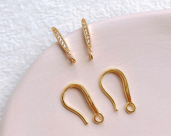 KEOKER 14K Gold Filled Zircon Earring Hooks with Loop (4 PCS), Earring Wires, DIY Earring Findings, Polymer Clay Tools, Jewellery Tools
