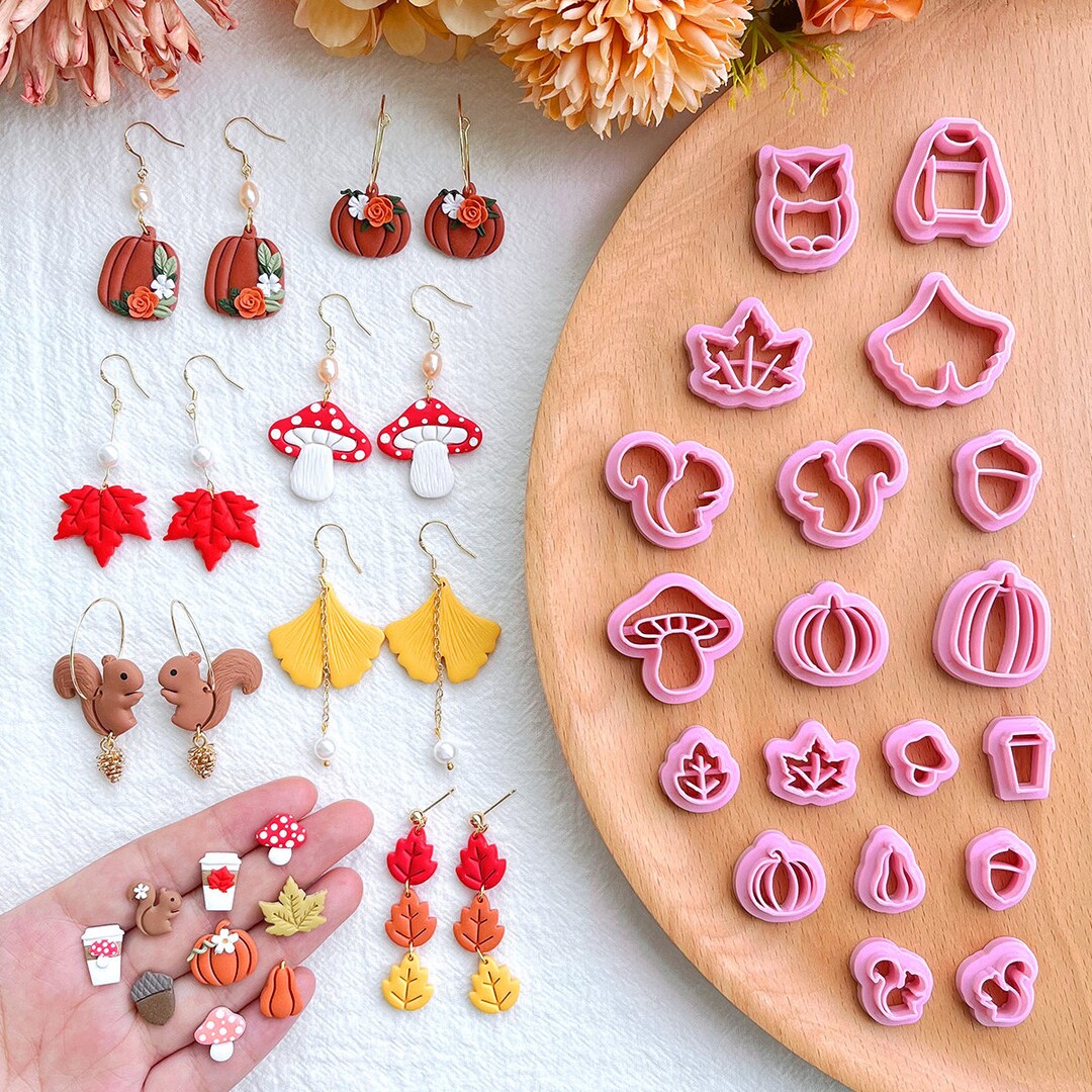 Keoker Mini Polymer Clay Cutters Halloween Mini Fall Clay Cutters for  Earrings Making, Maple Leaf Autumn Clay Earrings Cutters 