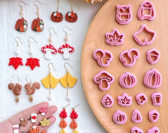 Keoker Fall Polymer Clay Cutters - Maple Leaf Clay Cutters for Earrings Making, 19 Shapes Autumn Clay Earrings Cutters