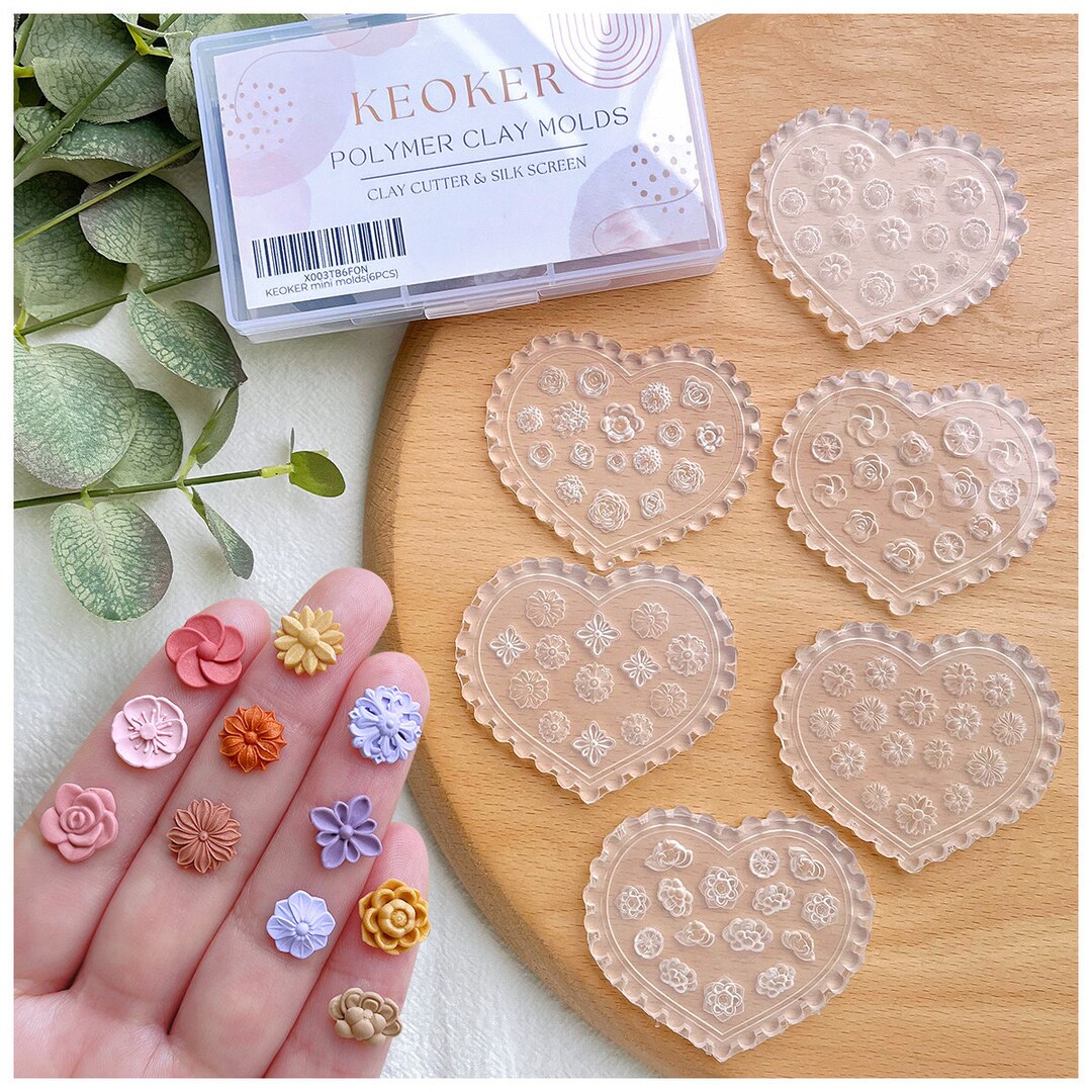 KEOKER Flower Polymer Clay Molds 6 Pcs Floral Polymer Clay Molds for