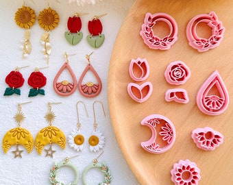 KEOKER Flower Clay Cutter- Spring Polymer Clay Cutters, Polymer Clay Flower Cutters, 10 Shapes Floral Clay Earrings Cutters