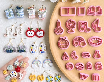 KEOKER Back to School Clay Cutters,  Teacher Polymer Clay Cutters for Earrings Making, Studs Clay Cutters for Polymer Clay Jewelry.