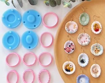 KEOKER Scalloped Edge Plate Polymer Clay Cutters and Clay Earring Molds, 3D Plate Clay Molds,6 Petal Edge Plate Shape Clay Earring Cutters