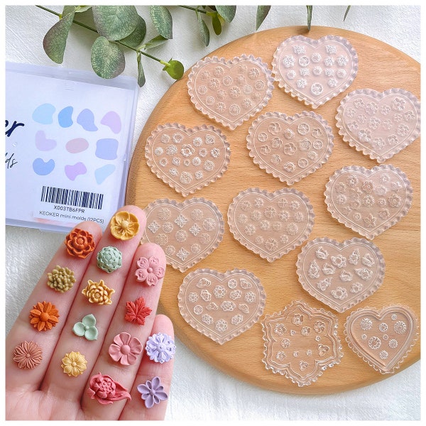 KEOKER Polymer Clay Molds - 12 Pcs Floral Polymer Clay Molds for Jewelry Making, Mini Clay Molds