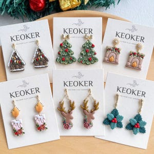 KEOKER Christmas Polymer Clay Earrings, Winter Clay Earrings, Christmas Tree/ Igloo/ Fireplace/ Candles/ Reindeer/ Holly Clay Earrings