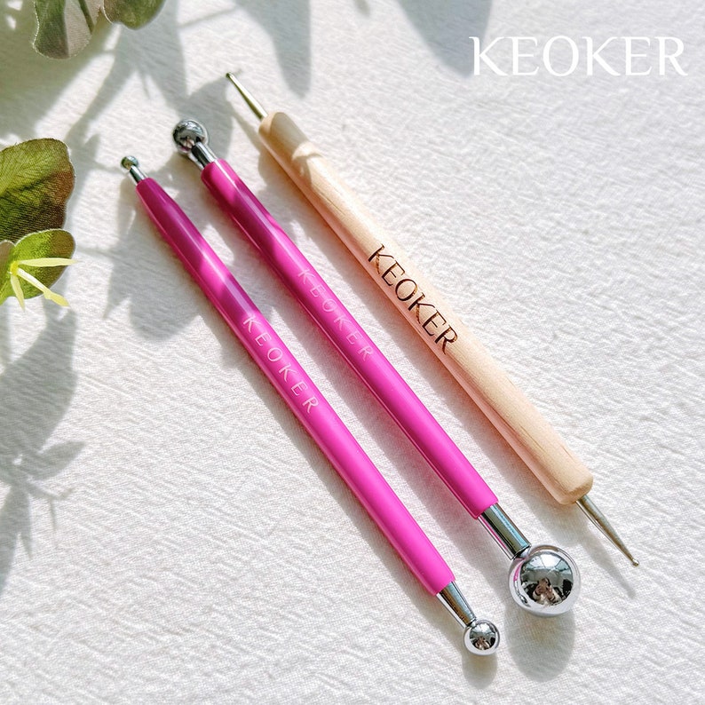 KEOKER Outils à bille en métal et outil de stylo à points 3 pièces, outils de fleurs en argile polymère image 1