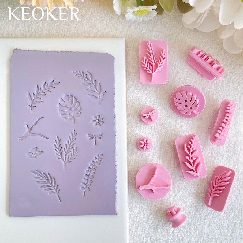KEOKER plantenkleistempels, kleistempel voor het maken van sieraden van polymeerklei, werken met polymeerkleistempel, lentekleistempelstempels afbeelding 4