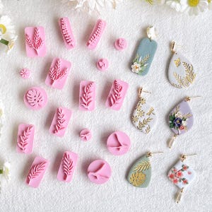 Tampons KEOKER en argile végétale (17 PCS), Tampons en argile pour la fabrication de bijoux en pâte polymère, Travail avec un emporte-pièce en pâte polymère, Tampons en argile printanière