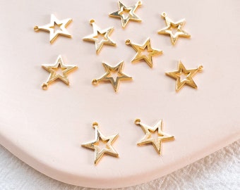 KEOKER 14K Gold Filled Star Charm With Loop (10 PCS), 12mm Gold Star Pendant, Polymer Clay Tools, Earring Findings