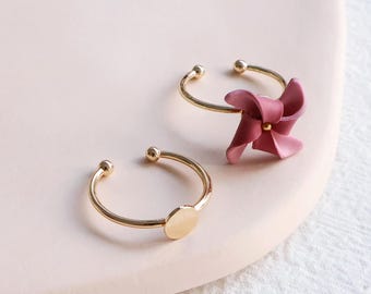 KEOKER 14K Gold Plated Ring Base with 6mm Round Pad (10 PCS), Adjustable Ring Base, DIY Rings, Polymer Clay Tools