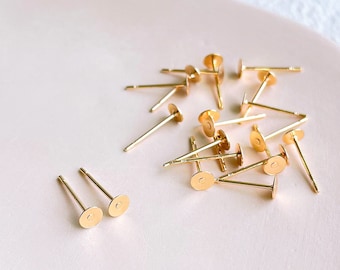 KEOKER 14K Gold Filled 4mm Flat Pad Earring Post (20PCS), Ear Stud no Stopper, Flat Pad Earring Component, Stud Making Supplies