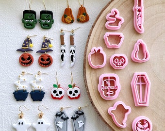 KEOKER Polymer Clay Cutters Halloween, Clay cutters for Halloween Earrings Making, 10 Shapes Halloween Clay Earrings Cutters