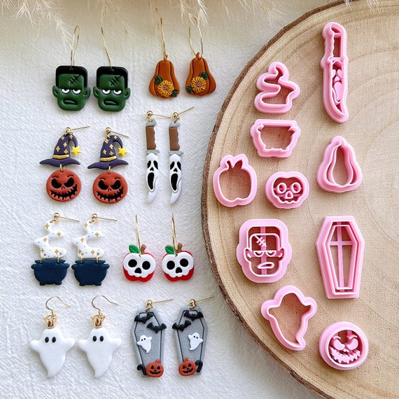 KEOKER Polymer Clay Cutters Halloween, Clay cutters for Halloween Earrings Making, 10 Shapes Halloween Clay Earrings Cutters