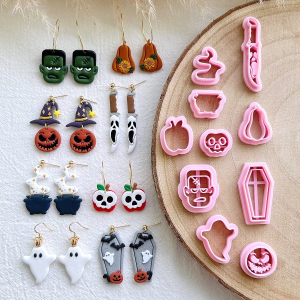 KEOKER Polymer Clay Cutters Halloween, Clay cutters for Halloween Earrings Making, 10 Shapes Halloween Clay Earrings Cutters