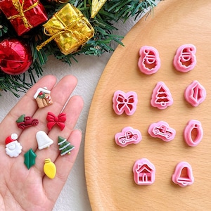 KEOKER Christmas Polymer Clay Cutters, Christmas Polymer Clay Cutters for Earrings Making, 10 Shapes Mini Christmas Clay Earrings Cutters