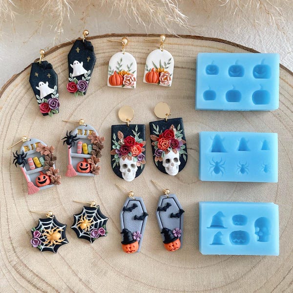 KEOKER Halloween Moules en pâte polymère, Moules pour boucles d'oreilles en pâte polymère, Moules en pâte polymère pour bijoux, (emporte-pièces en pâte polymère)