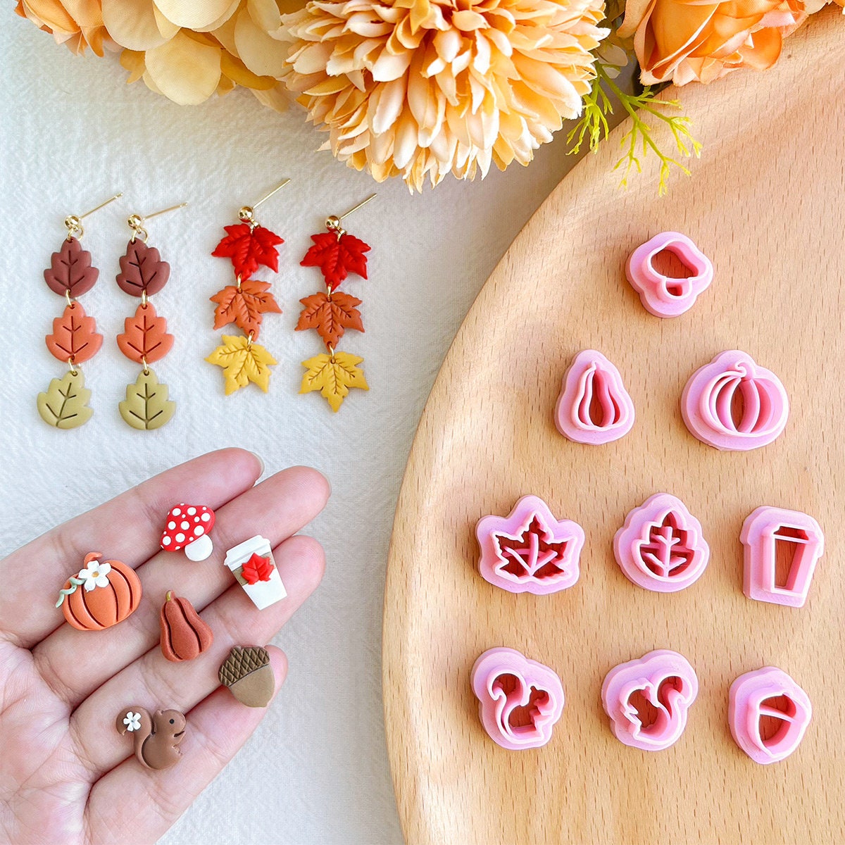 Keoker Fall Polymer Clay Cutters - Maple Leaf Clay Cutters for Earrings Making, 9 Shapes Autumn Clay Earrings Cutters(Studs Clay Cutters)