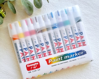 Set of 12 Paint Marker Pens, Waterproof Oil Markers, Polymer Clay Tools, Paint Pens for Rock Painting, Glass, Wood, Canvas, DIY Crafts