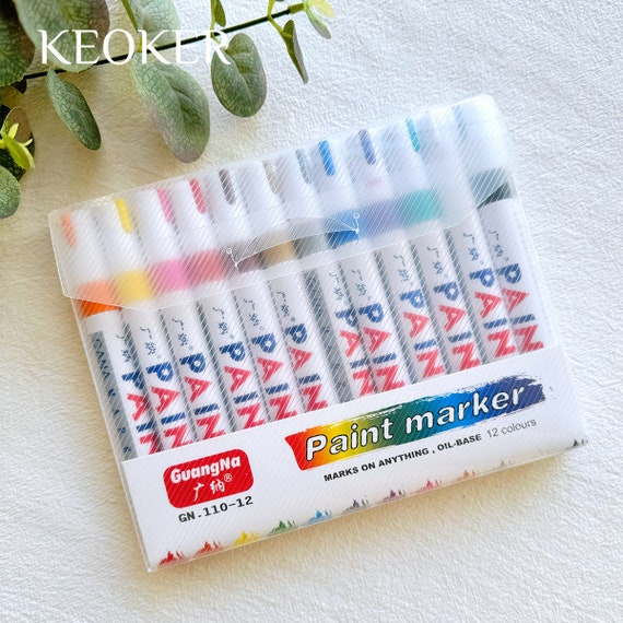 Set of 12 Paint Marker Pens, Waterproof Oil Markers, Polymer Clay Tools, Paint Pens for Rock Painting, Glass, Wood, Canvas, DIY Crafts