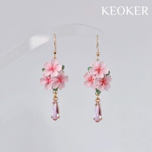 KEOKER Cherry Blossom Polymer Clay Earrings, Floral Clay Earrings, Handmade Earrings, Statement Earrings #5-1pair