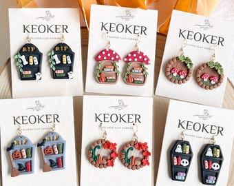 KEOKER Herbst Bücherregal Ohrringe aus Polymer Clay, Halloween Ohrringe, Handgefertigte Ohrringe