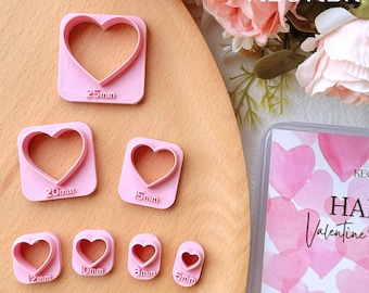 Keoker Heart Clay Cutter, Valentines Polymer Clay Cutters for Earrings Making, Heart Shape Polymer Clay Cutter (7 Size)