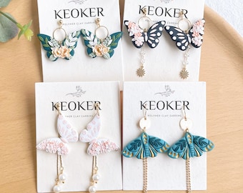 KEOKER Butterfly Polymer Clay Earrings, Luna Moth Clay Earrings, Statement Earrings, Floral Handmade Earrings