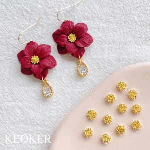 KEOKER 14K Gold Filled Flower Center(10 PCS),Flower Stamen Beads,Polymer Clay Tools,Jewellery Findings, Earrings Charms
