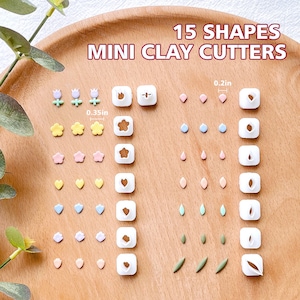 Keoker Mini Polymer Clay Cutters 15 Shapes Mini Flower Polymer Clay Cutters for Earrings Making, Leaf Clay Earring Cutter Set image 2