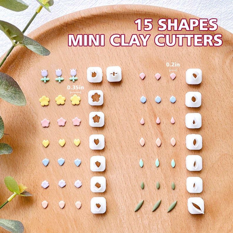 Keoker Mini Polymer Clay Cutters 15 Shapes Mini Flower Polymer Clay Cutters for Earrings Making, Leaf Clay Earring Cutter Set image 2