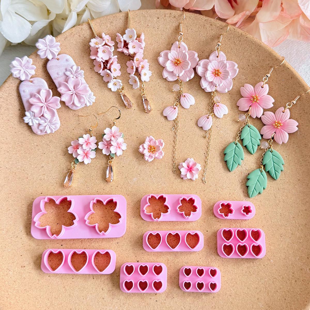 KEOKER Cherry Blossoms Clay Earring Cutters, Flower Petal Clay