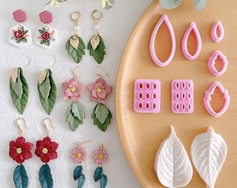 Keoker Leaf Clay Cutters, 7 Shapes Polymer Clay Leaf Cutters with Polymer Clay Press Mold, Clay Cutters for Polymer Clay Jewelry