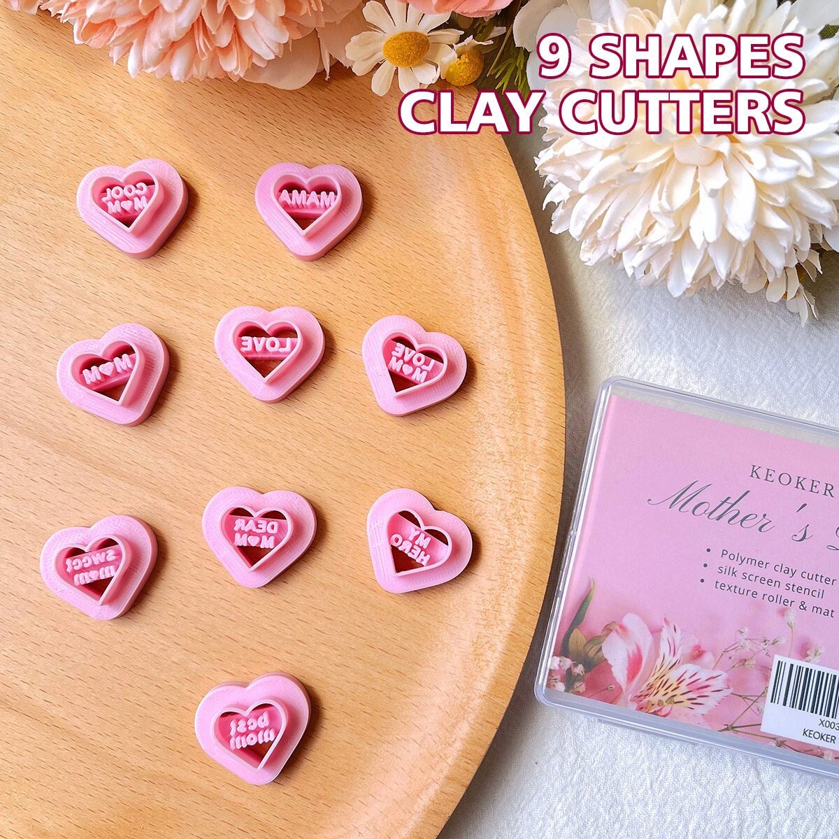 KEOKER Valentines Day Polymer Clay Cutters, Valentines Polymer Clay Cutters  for Earrings Making, 10 Shapes Valentines Earring Clay Cutters, Heart Clay
