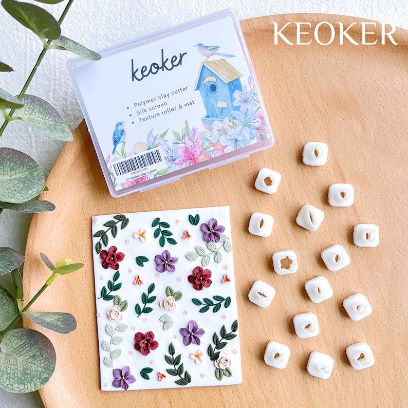 Keoker Mini Polymer Clay Cutters 15 Shapes Mini Flower Polymer Clay Cutters for Earrings Making, Leaf Clay Earring Cutter Set image 1
