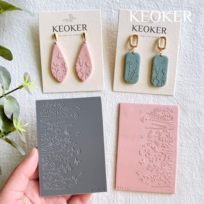 KEOKER Polymer Clay Textur Blätter, Ton Textur Matte für die Herstellung von Ohrringen Jewerly, Polymer Clay Ohrringe Werkzeuge Bild 5