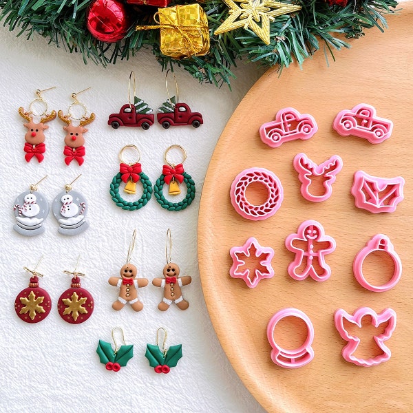 KEOKER Christmas Clay Cutters, Christmas Polymer Clay Cutters for Earrings Making, 10 Shapes Christmas Clay Earrings Cutters