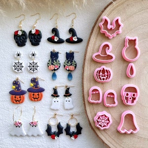 KEOKER Emporte-pièces en argile d'Halloween, emporte-pièces en argile pour la fabrication de boucles d'oreilles d'Halloween, 10 formes de coupe-boucles d'oreilles en argile d'Halloween