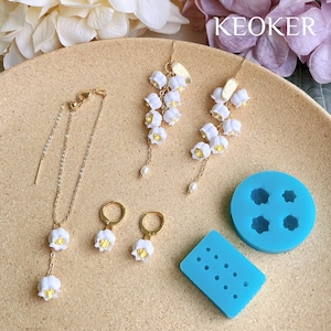 Moldes de polímero de lirio de los valles de Keoker: cortadores de arcilla polimérica con pétalos, mini moldes de arcilla con forma de orquídea campana