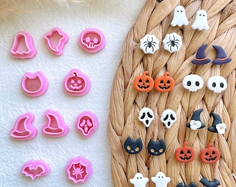KEOKER Halloween Polymer Clay Cutters, Halloween Clay Cutters for Polymer Clay Jewelry, 10 Shapes Halloween Clay Earrings Cutters