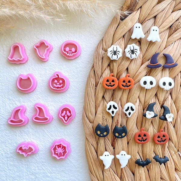 KEOKER Halloween Polymer Clay Cutters, Halloween Clay Cutters for Polymer Clay Jewelry, 10 Shapes Halloween Clay Earrings Cutters