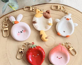 KEOKER Handmade Worry Stones Keychain, Polymer Clay Worry Stones: Rabbit, Cat, Duck, Strawberry, Peach