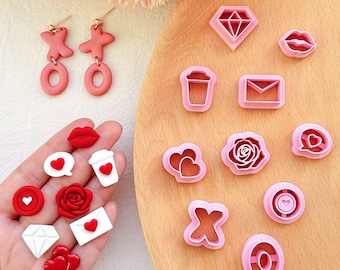 KEOKER Emporte-pièces en pâte polymère pour la Saint-Valentin, 10 formes d'emporte-pièces en pâte polymère pour la fabrication de boucles d'oreilles (clous)