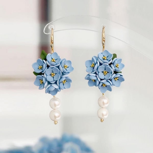 KEOKER Floral Polymer Clay Earrings, Spring Clay Earrings, Hydrangea Handmade Earrings, Statement Earrings