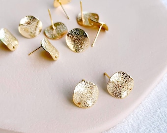 KEOKER 14K Gold Filled Frosted Disc Earrings (10PCS), With Round Shape Connector Earrings Charm, Coin Ear Stud, Earring Findings