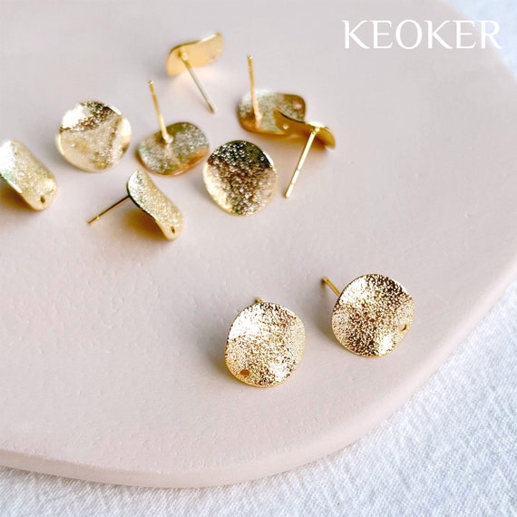KEOKER 14K Gold Filled Frosted Disc Earrings (10PCS), With Round Shape Connector Earrings Charm, Coin Ear Stud, Earring Findings