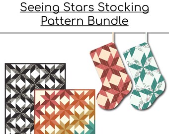タービルキルトとシーイングスターズ クリスマスストッキングパターンバンドル | パッチワークキルティングパターン - PDFデジタルダウンロード | モダンスターデザイン