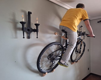Minimalist Bike wall mount - Wood - ECO - Handcrafted - Gravel E-bike MTB PlusBike - Same day shipping
