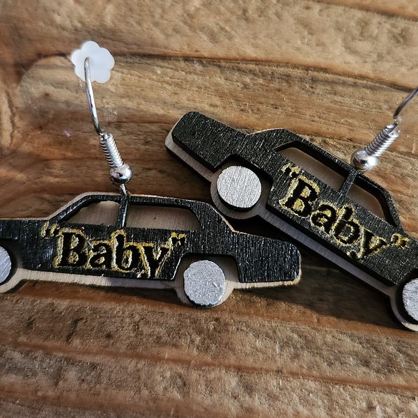 Hand-crafted Wooden 1967 Chevy Impala Black Earrings Supernatural's "Baby"