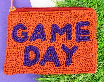 Borsellino portamonete con perline viola e arancioni per il giorno della partita di calcio, regalo per i tifosi di calcio, regalo per la festa della mamma, borsellino delle tigri, portafoglio con tigre